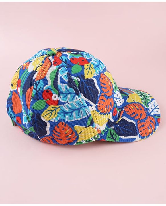 Babyhug Twill 100% Cotton Woven Baseball Cap With Tropical Print Blue - Diameter 19.5 cm