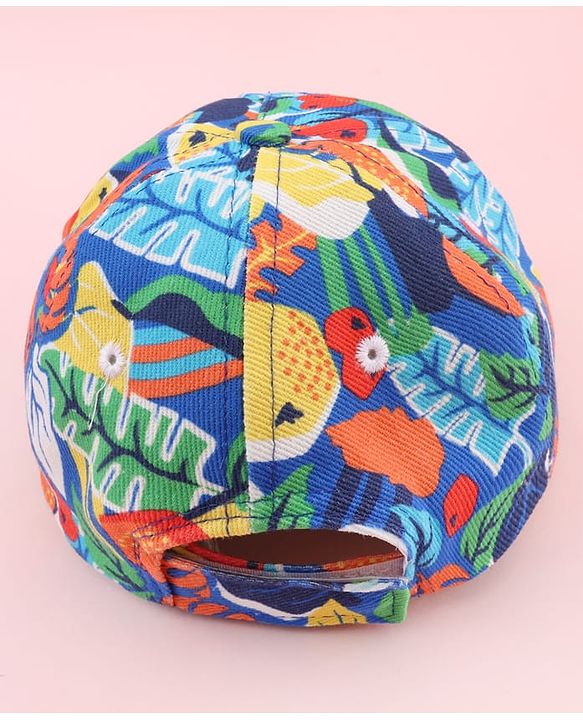 Babyhug Twill 100% Cotton Woven Baseball Cap With Tropical Print Blue - Diameter 19.5 cm
