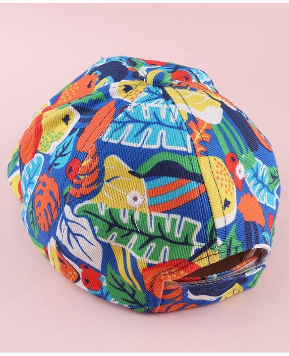 Babyhug Twill 100% Cotton Woven Baseball Cap With Tropical Print Blue - Diameter 19.5 cm
