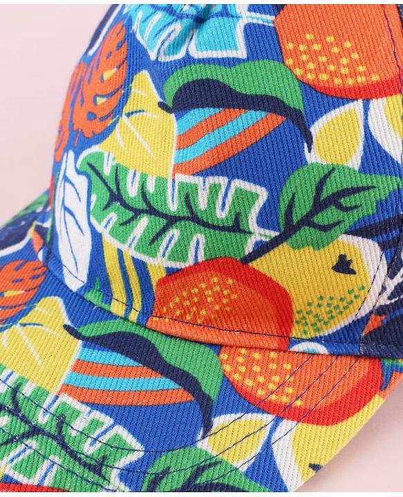 Babyhug Twill 100% Cotton Woven Baseball Cap With Tropical Print Blue - Diameter 19.5 cm