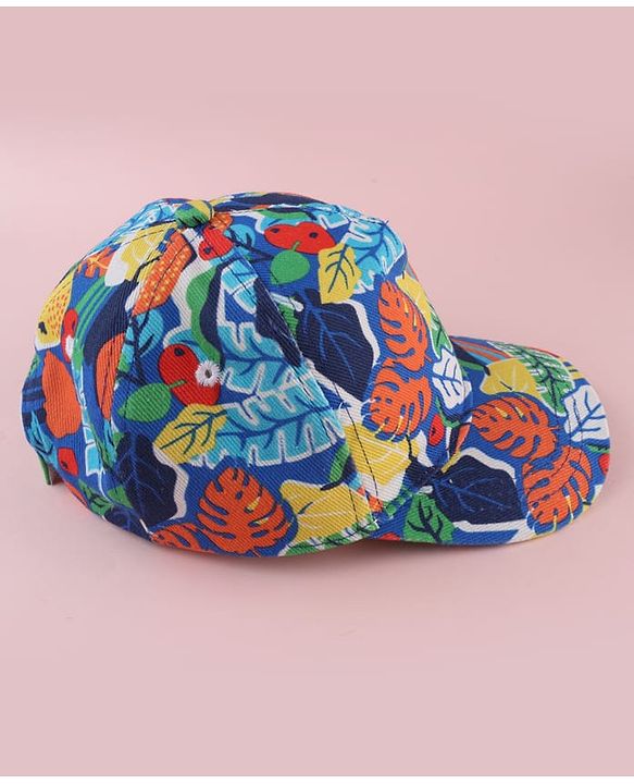 Babyhug Twill 100% Cotton Woven Baseball Cap With Tropical Print Blue - Diameter 19.5 cm