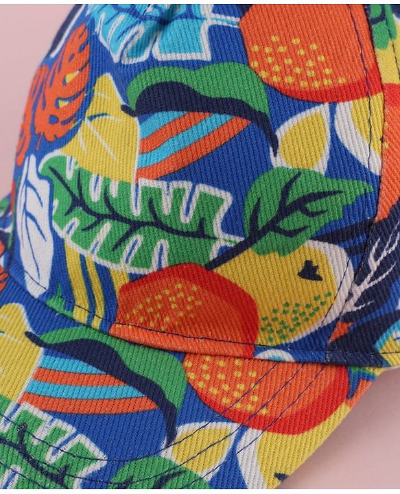 Babyhug Twill 100% Cotton Woven Baseball Cap With Tropical Print Blue - Diameter 19.5 cm