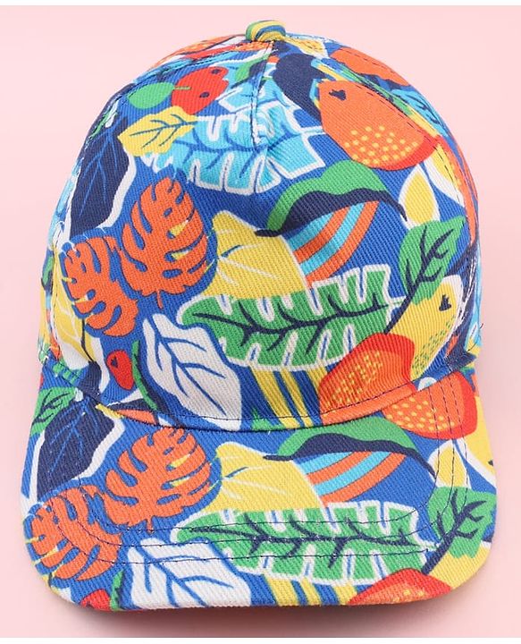 Babyhug Twill 100% Cotton Woven Baseball Cap With Tropical Print Blue - Diameter 19.5 cm