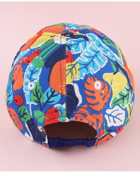 Babyhug Twill 100% Cotton Woven Baseball Cap With Tropical Print Blue - Diameter 19.5 cm