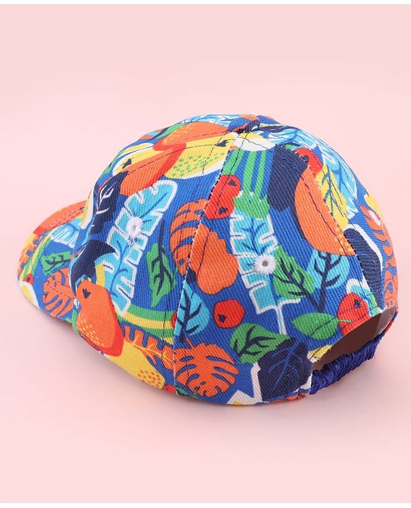 Babyhug Twill 100% Cotton Woven Baseball Cap With Tropical Print Blue - Diameter 19.5 cm