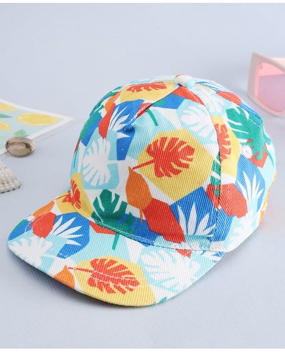 Babyhug Twill 100% Cotton Woven Baseball Cap With Tropical Print Multicolor - Diameter 19 cm