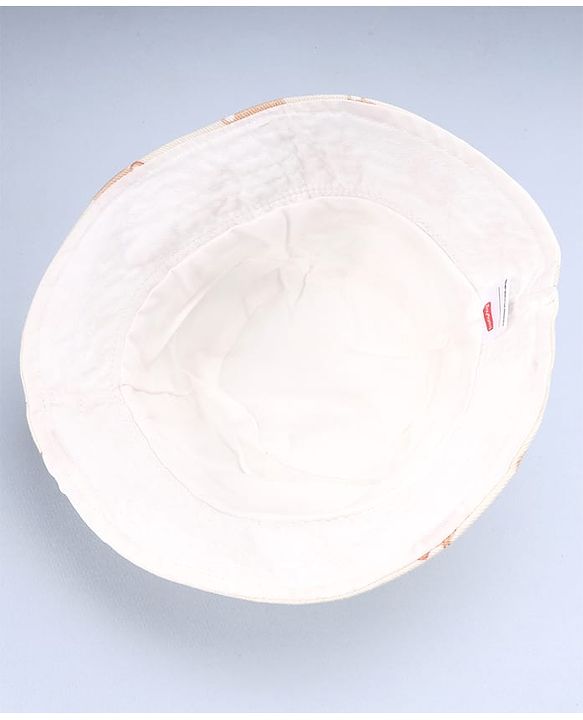 Babyhug Twill Woven Bucket Hat with Teddy Print Cream - Diameter 16 cm