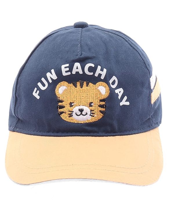 Babyhug Twill 100% Cotton Woven Baseball Cap With Text & Animal Embroidery Navy Blue - Diameter 14.5 cm