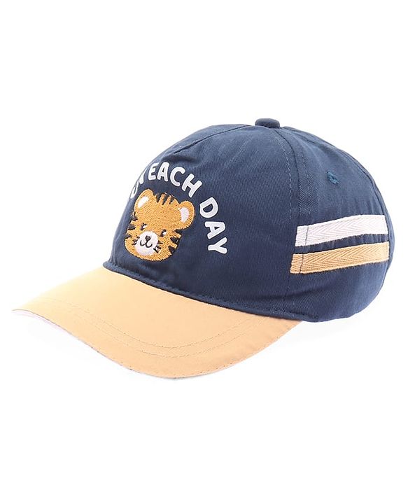 Babyhug Twill 100% Cotton Woven Baseball Cap With Text & Animal Embroidery Navy Blue - Diameter 14.5 cm