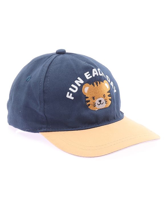 Babyhug Twill 100% Cotton Woven Baseball Cap With Text & Animal Embroidery Navy Blue - Diameter 14.5 cm