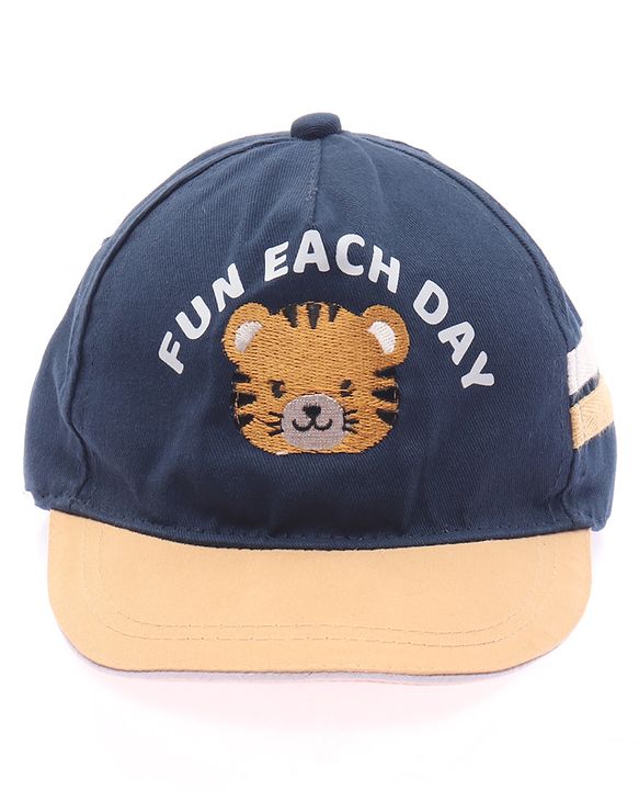 Babyhug Twill 100% Cotton Woven Baseball Cap With Text & Animal Embroidery Navy Blue - Diameter 14.5 cm