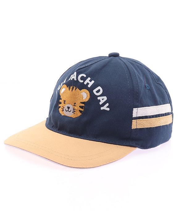 Babyhug Twill 100% Cotton Woven Baseball Cap With Text & Animal Embroidery Navy Blue - Diameter 14.5 cm