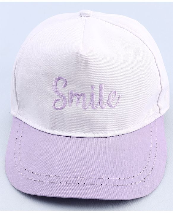 Babyhug Twill 100% Cotton Woven Smile Embroidered Baseball Cap White & Purple - Diameter 20 cm