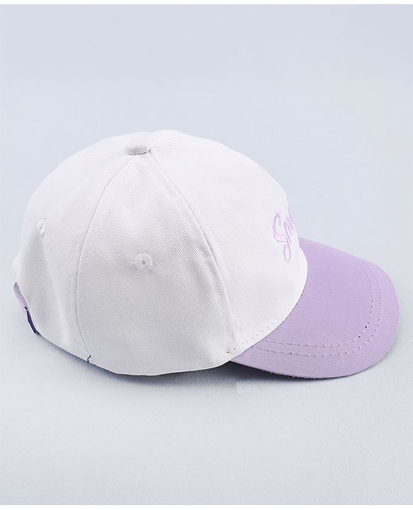 Babyhug Twill 100% Cotton Woven Smile Embroidered Baseball Cap White & Purple - Diameter 20 cm
