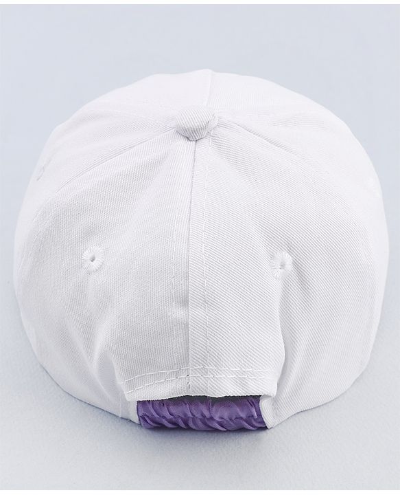 Babyhug Twill 100% Cotton Woven Smile Embroidered Baseball Cap White & Purple - Diameter 20 cm