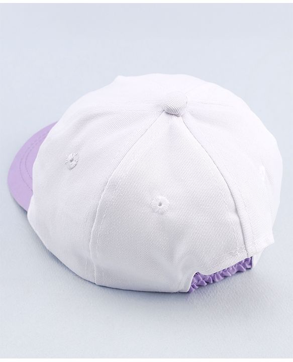 Babyhug Twill 100% Cotton Woven Smile Embroidered Baseball Cap White & Purple - Diameter 20 cm