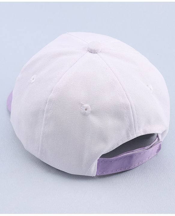 Babyhug Twill 100% Cotton Woven Smile Embroidered Baseball Cap White & Purple - Diameter 20 cm