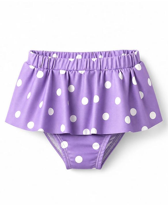 Babyhug Water Repellant Sleeveless Two Piece Swimsuit With Polka Dot & Bow Applique - Lavender