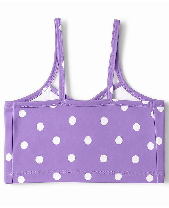 Babyhug Water Repellant Sleeveless Two Piece Swimsuit With Polka Dot & Bow Applique - Lavender