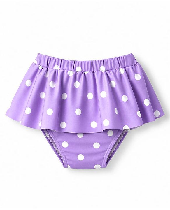 Babyhug Water Repellant Sleeveless Two Piece Swimsuit With Polka Dot & Bow Applique - Lavender