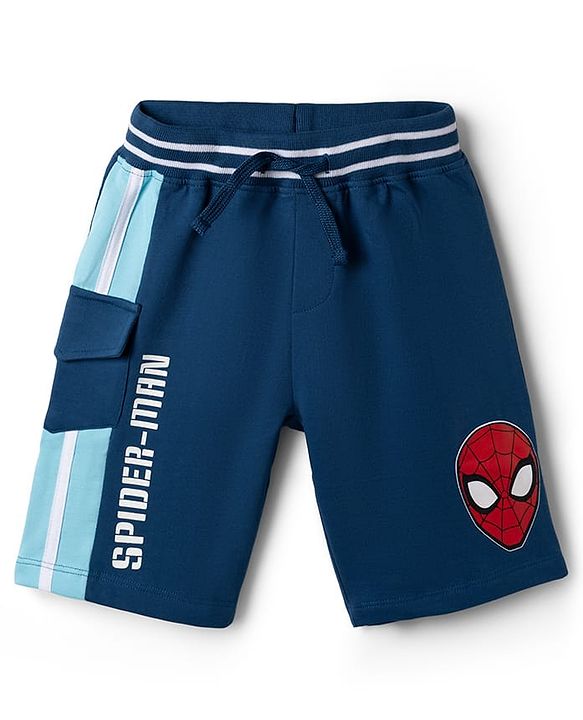 Pine Kids Marvel Single Jersey Knit Half Sleeves T-Shirt & Shorts With Spider-Man Graphic - Blue