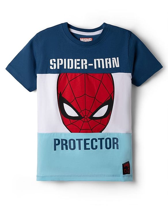 Pine Kids Marvel Single Jersey Knit Half Sleeves T-Shirt & Shorts With Spider-Man Graphic - Blue