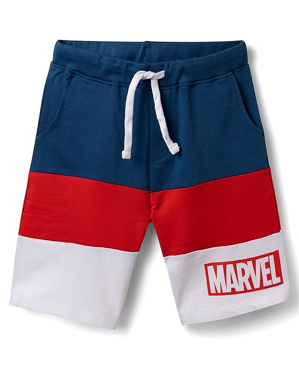 Pine Kids Marvel Single Jersey Knit Half Sleeves T-Shirt and Shorts with Marvel Graphics-  White & Navy