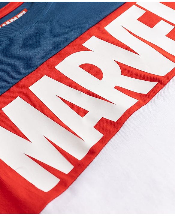 Pine Kids Marvel Single Jersey Knit Half Sleeves T-Shirt and Shorts with Marvel Graphics-  White & Navy