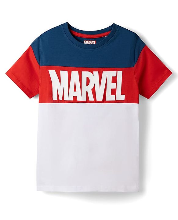 Pine Kids Marvel Single Jersey Knit Half Sleeves T-Shirt and Shorts with Marvel Graphics-  White & Navy