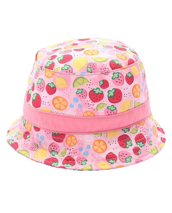 Babyhug Cotton Woven Bucket Hat With Fruit Print Pink - Diameter 14.5 cm