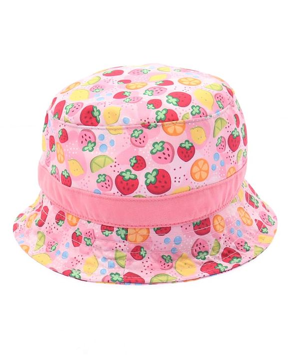 Babyhug Cotton Woven Bucket Hat With Fruit Print Pink - Diameter 14.5 cm
