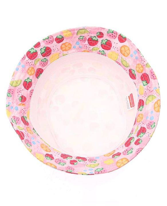 Babyhug Cotton Woven Bucket Hat With Fruit Print Pink - Diameter 14.5 cm