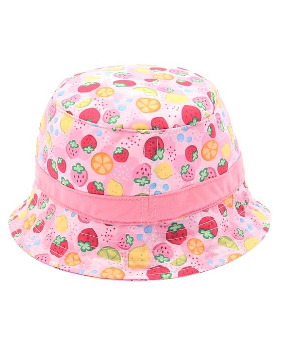 Babyhug Cotton Woven Bucket Hat With Fruit Print Pink - Diameter 14.5 cm