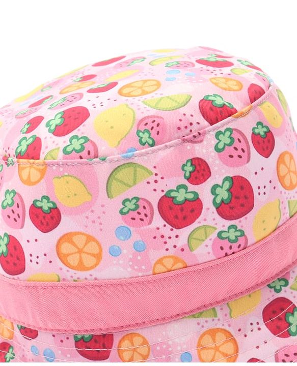 Babyhug Cotton Woven Bucket Hat With Fruit Print Pink - Diameter 14.5 cm