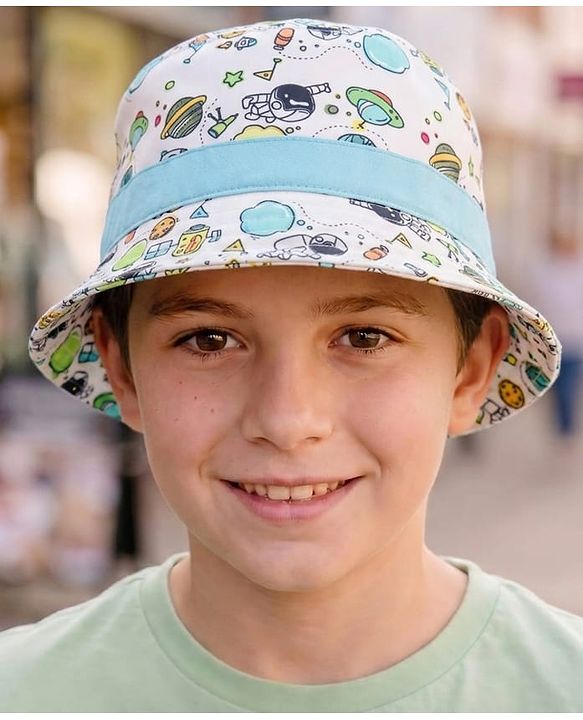 Babyhug Cotton Woven Bucket Hat With Space Theme Print Multicolor - Diameter 14.5 cm