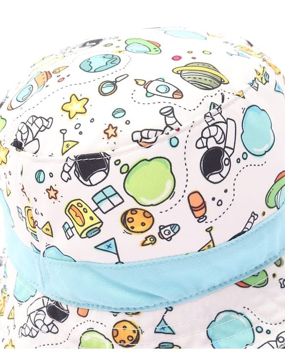 Babyhug Cotton Woven Bucket Hat With Space Theme Print Multicolor - Diameter 14.5 cm