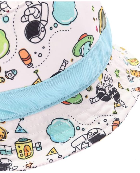 Babyhug Cotton Woven Bucket Hat With Space Theme Print Multicolor - Diameter 14.5 cm