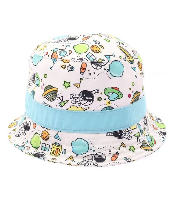 Babyhug Cotton Woven Bucket Hat With Space Theme Print Multicolor - Diameter 14.5 cm