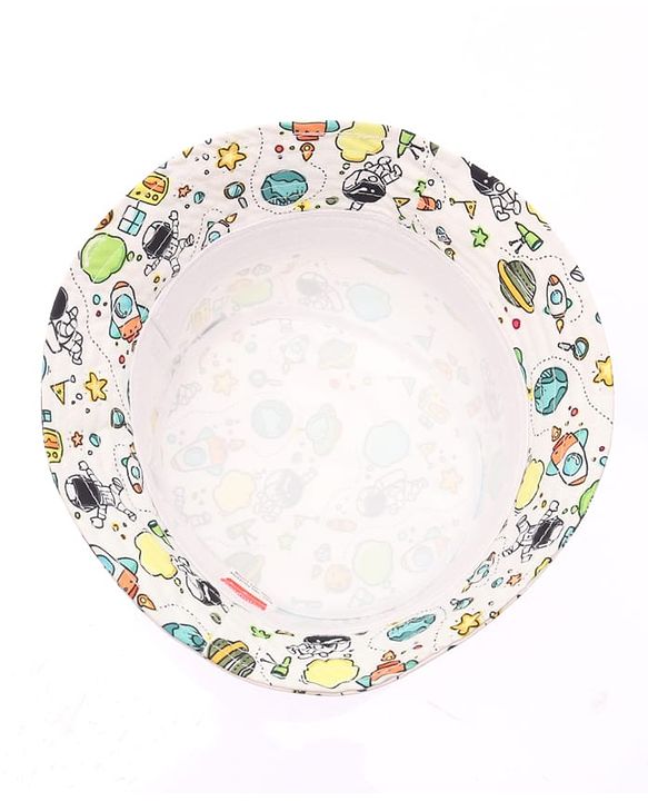 Babyhug Cotton Woven Bucket Hat With Space Theme Print Multicolor - Diameter 14.5 cm