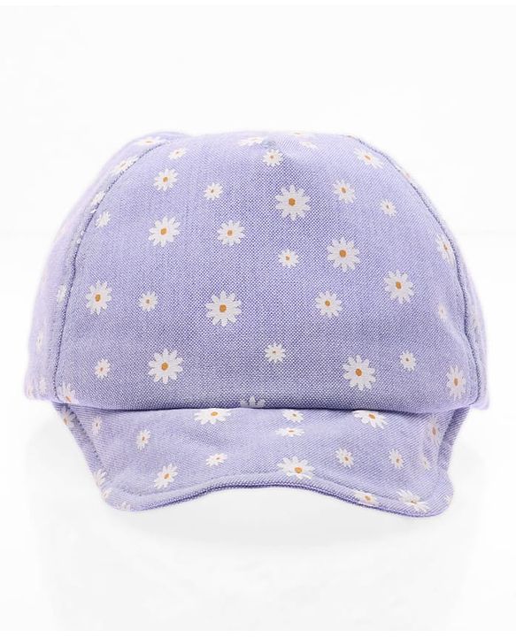 Babyhug Cotton Woven Summer Cap With Floral Print  - Diameter 13 cm