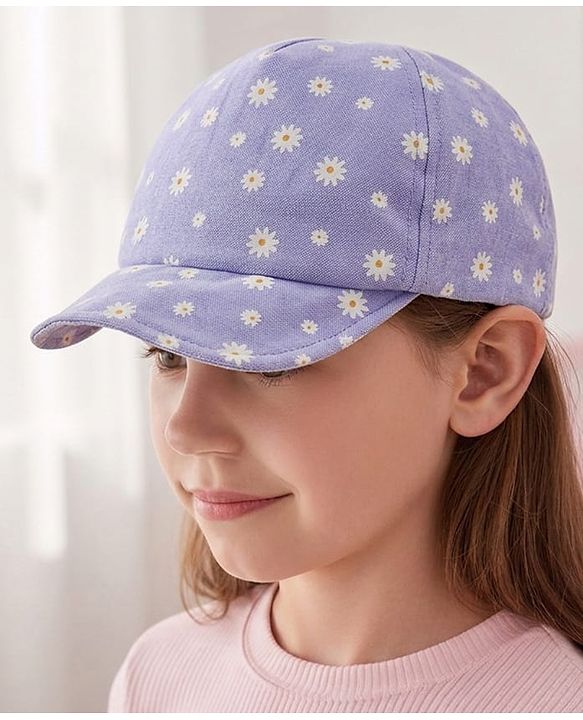 Babyhug Cotton Woven Summer Cap With Floral Print  - Diameter 13 cm