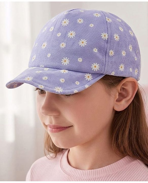 Babyhug Cotton Woven Summer Cap With Floral Print  - Diameter 13 cm