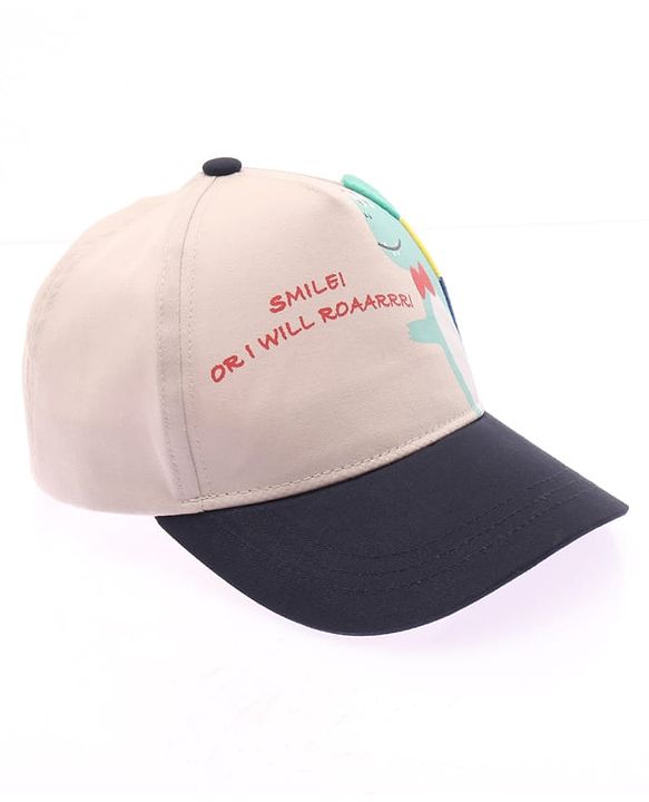 Babyhug Cotton Woven Summer Cap With Dino Print  - Diameter 16 cm