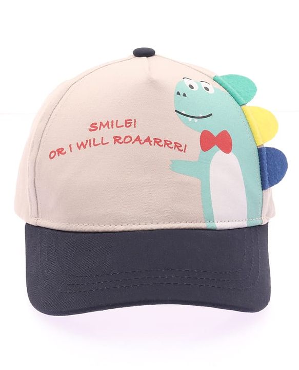 Babyhug Cotton Woven Summer Cap With Dino Print  - Diameter 16 cm