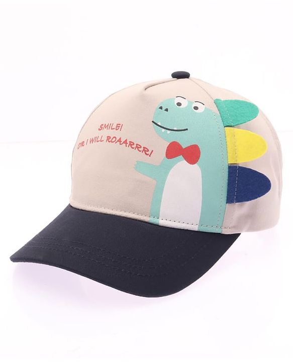 Babyhug Cotton Woven Summer Cap With Dino Print  - Diameter 16 cm