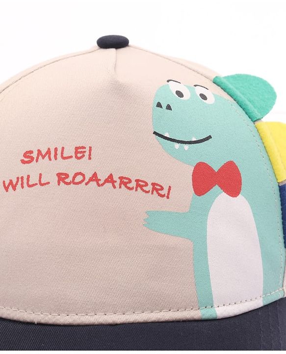 Babyhug Cotton Woven Summer Cap With Dino Print  - Diameter 16 cm