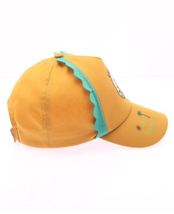 Babyhug Cotton Woven Summer Cap With Smile Crocodile Print Mustard  - Diameter 15.5 cm