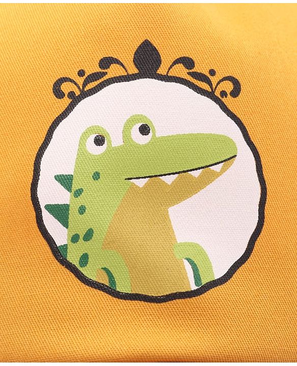 Babyhug Cotton Woven Summer Cap With Smile Crocodile Print Mustard  - Diameter 15.5 cm