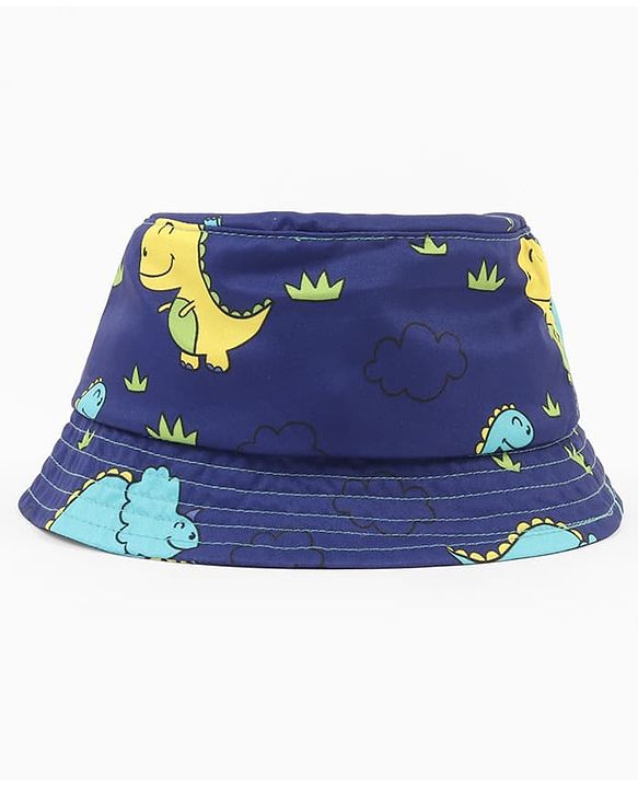 Babyhug Poly Blend Woven Bucket Hat With Dino Print Blue - Diameter 14.5 cm