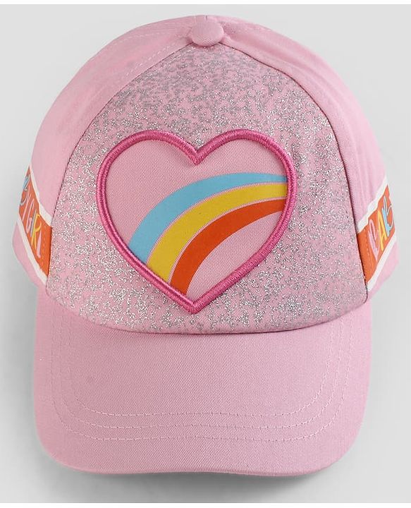 Pine Kids Woven Baseball Cap Heart Design Pink - Diameter 15.5 cm